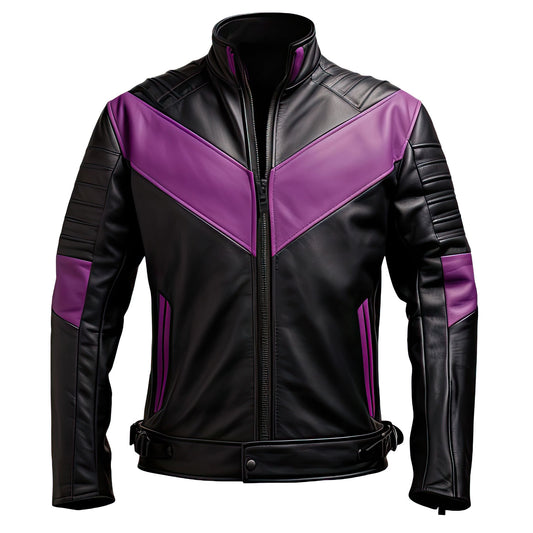 Men’s Violet Black Genuine Sheepskin Stand Collar Smooth Zip-up Elegant Winter Outfit Comfortable Moto Rider Leather Jacket